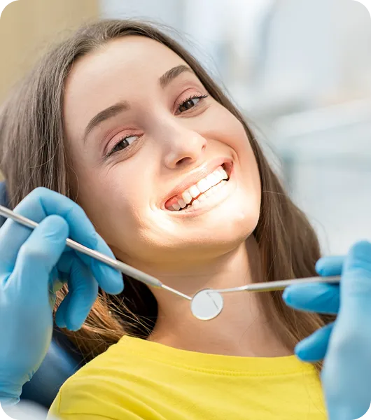 Patient and dental team in clinic