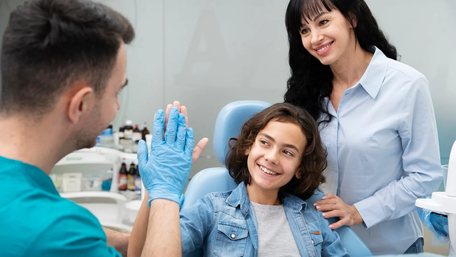 Patient in dental chair during teeth extraction consultation