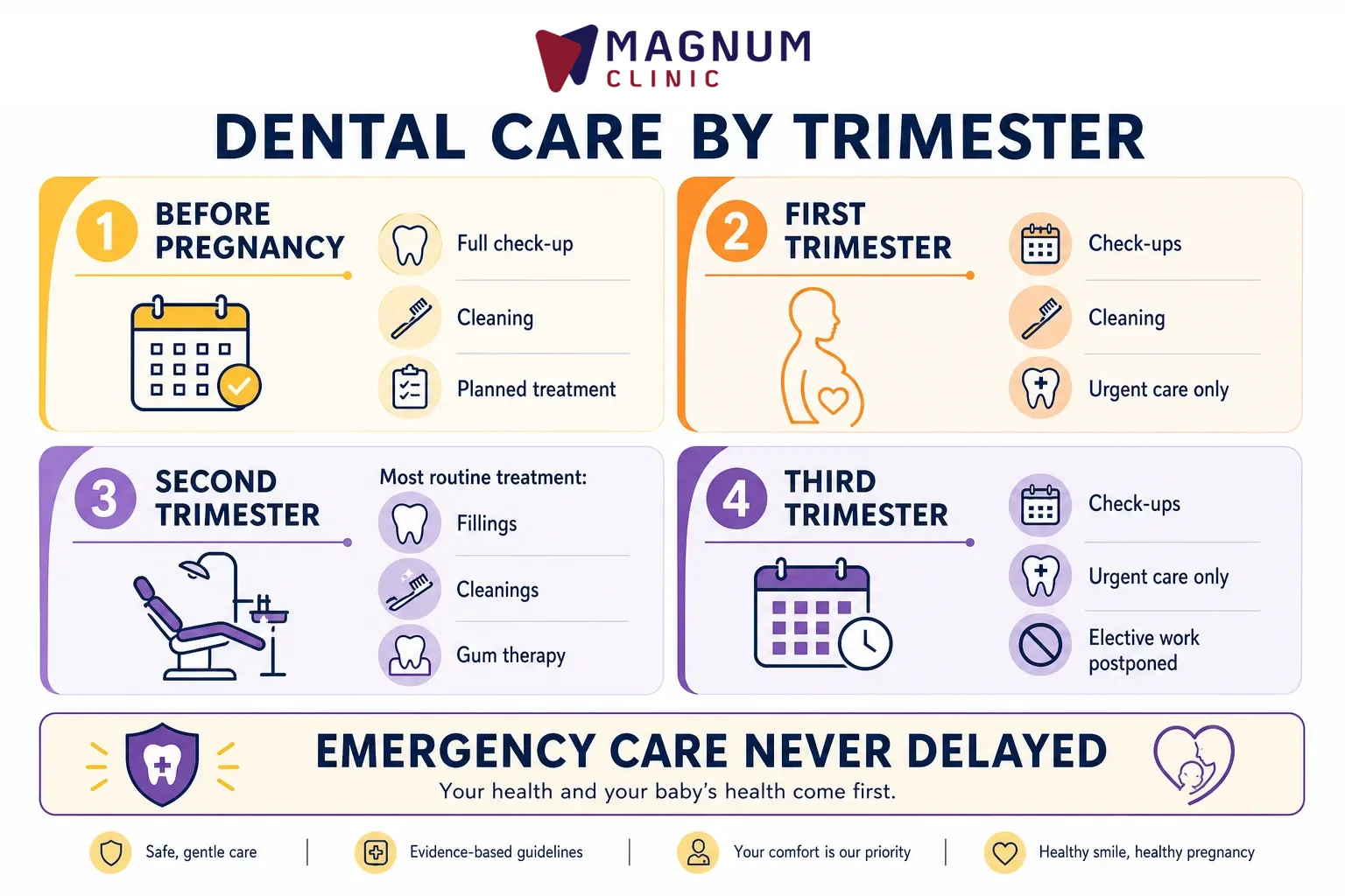Dental care by trimester during pregnancy at Magnum Clinic Dubai